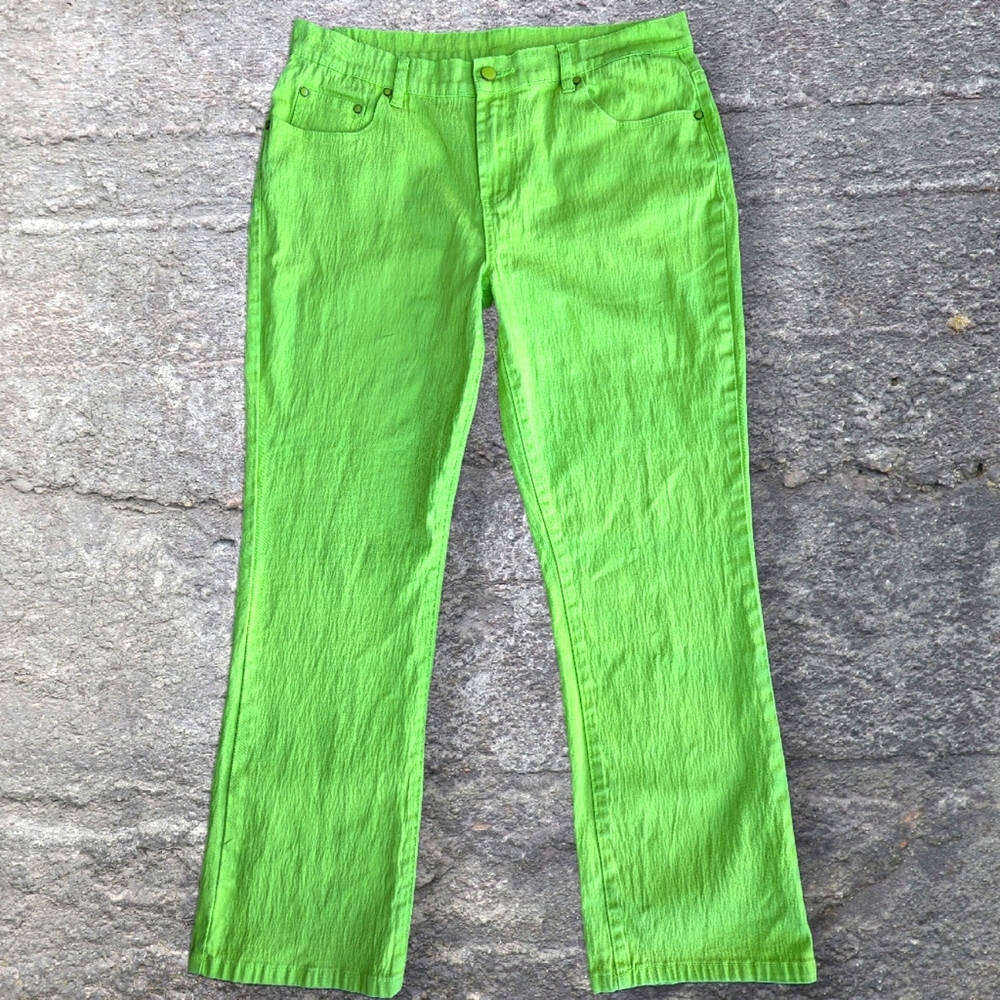 Neon Green Y2K Crinkle Texture Jeans sz 12p